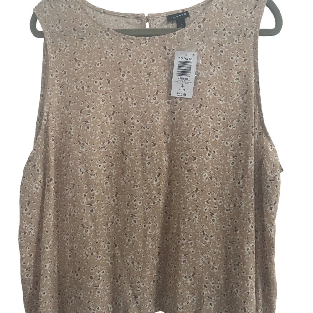 Torrid NWT Plus Size 1X Sleeveless Floral Blouse Tan Pink Flowy Top